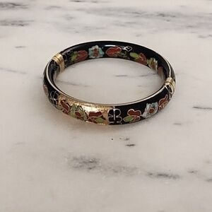 Vintage Cloisonne Hinged Bracelet with Enamel On Outside & Inside Collectible